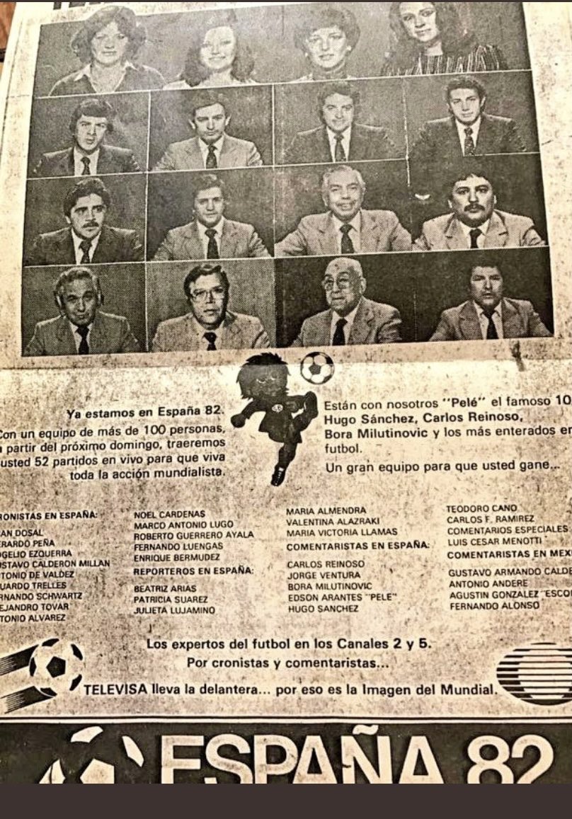 mendosal71's tweet photo. Este fue el equipo de cronistas y comentaristas que televisa envío para la cobertura del mundial de España 1982, un saludo  ⁦@CiroGomezL⁩ https://t.co/CSR3hjaIXC