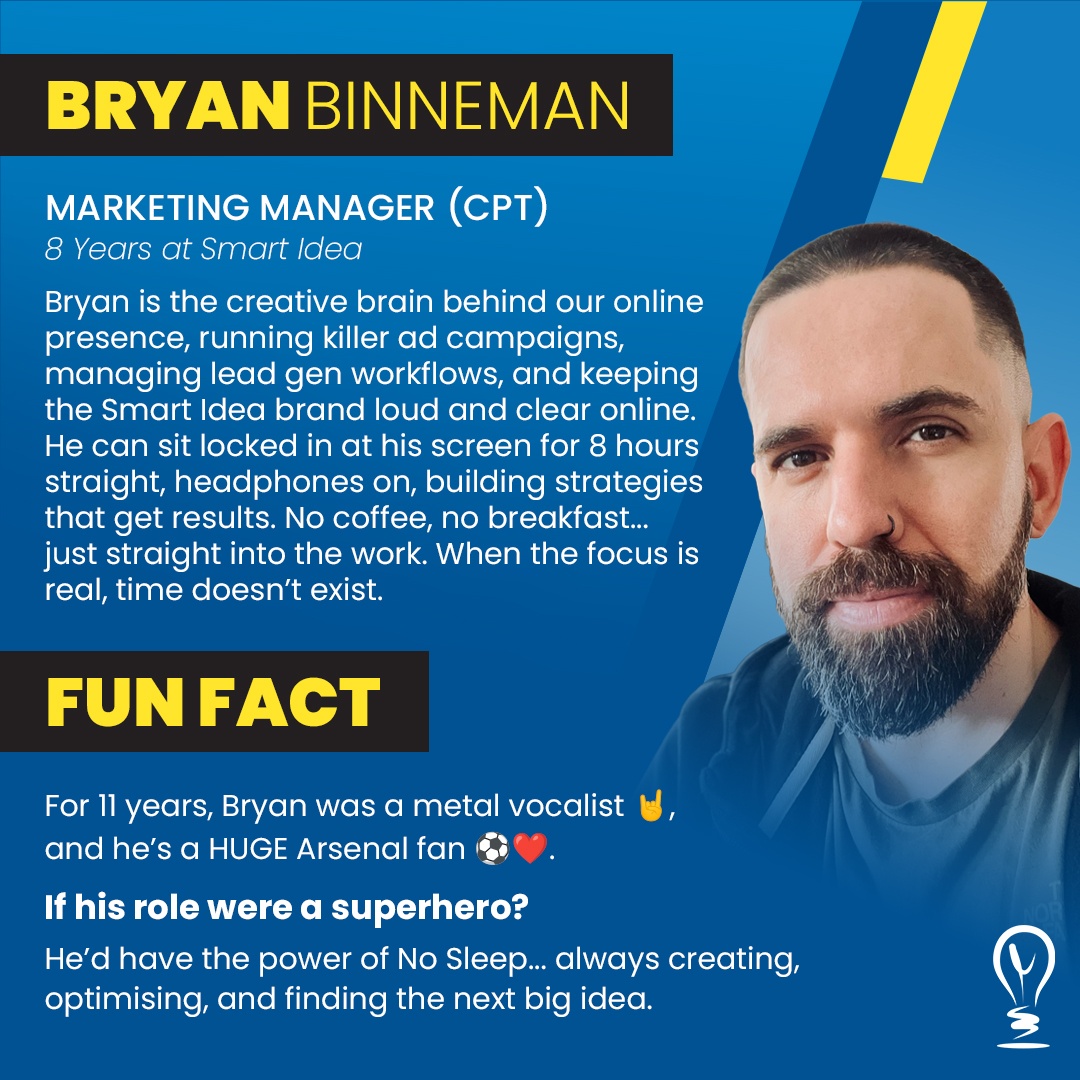 SmartIdeaGroup's tweet photo. Meet Bryan, Our digital powerhouse ⚡
8 years of online brilliance, killer ad campaigns, and brand power plays… and yes... 11 years of fronting a metal band 🤘

#EmployeeSpotlight #MeetTheTeam #SmartIdea #DigitalMarketing https://t.co/G4j8iFJwBr