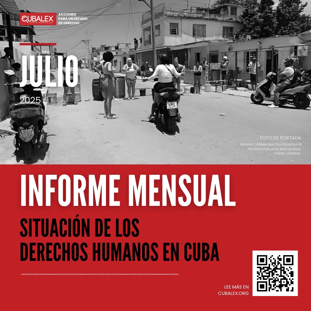 📢 #InformeCubalex | Ya está disponible nuestro informe mensual sobre las violaciones de #DerechosHumanos en #Cuba.

✅ En julio documentamos 316 hechos violatorios que implicaron 680 incidentes de hostigamiento en todas las provincias y 50 municipios.

🚨 La situación en las