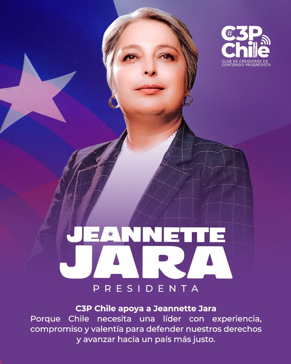 🇨🇱Un Chile más justo es posible💪

<a href="/C3Pchile/">C3Pchile</a> apoya a Jeannette Jara, para que la esperanza vuelva a cada rincón de nuestra tierra.

#Chile #ChileAvanza #JaraPresidenta #JaraSeMuevePorChile #C3Pchile <a href="/jeannette_jara/">Jeannette Jara Román</a>