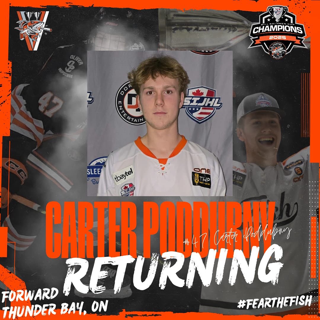 🚨Returning🚨

Carter Poddubny is back in the Orange-and-Black! The 07-born fwd returns for his 3rd season as a Fish after helping Kam River to the Bill Salonen Cup in '24-'25. He had 44 pts in 47 regular season GP and another 14 pts in the playoffs.

Welcome back, Puds!