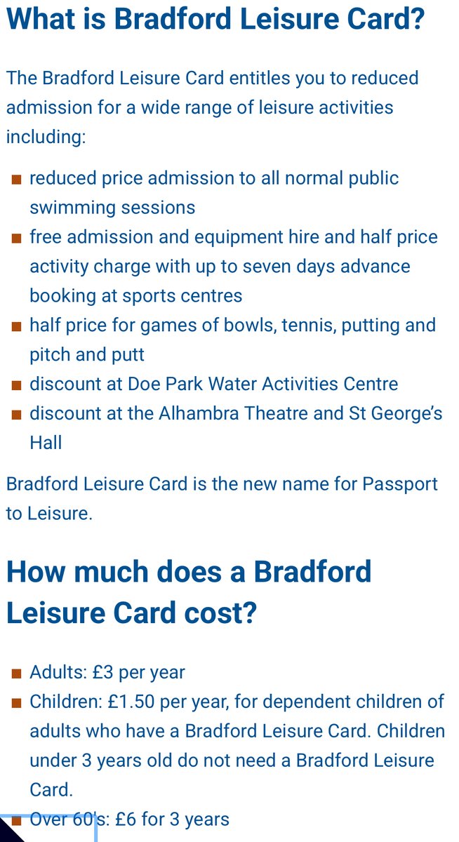 📍 Free swimming, group exercise classes, and gym sessions📍
&amp; 📍discounts on theatre shows📍

I’ve put these together as they’re basically the Richmond Card again.

But this time in Bradford.

It’s a discount card available to students, pensioners, anyone on any benefits, ……