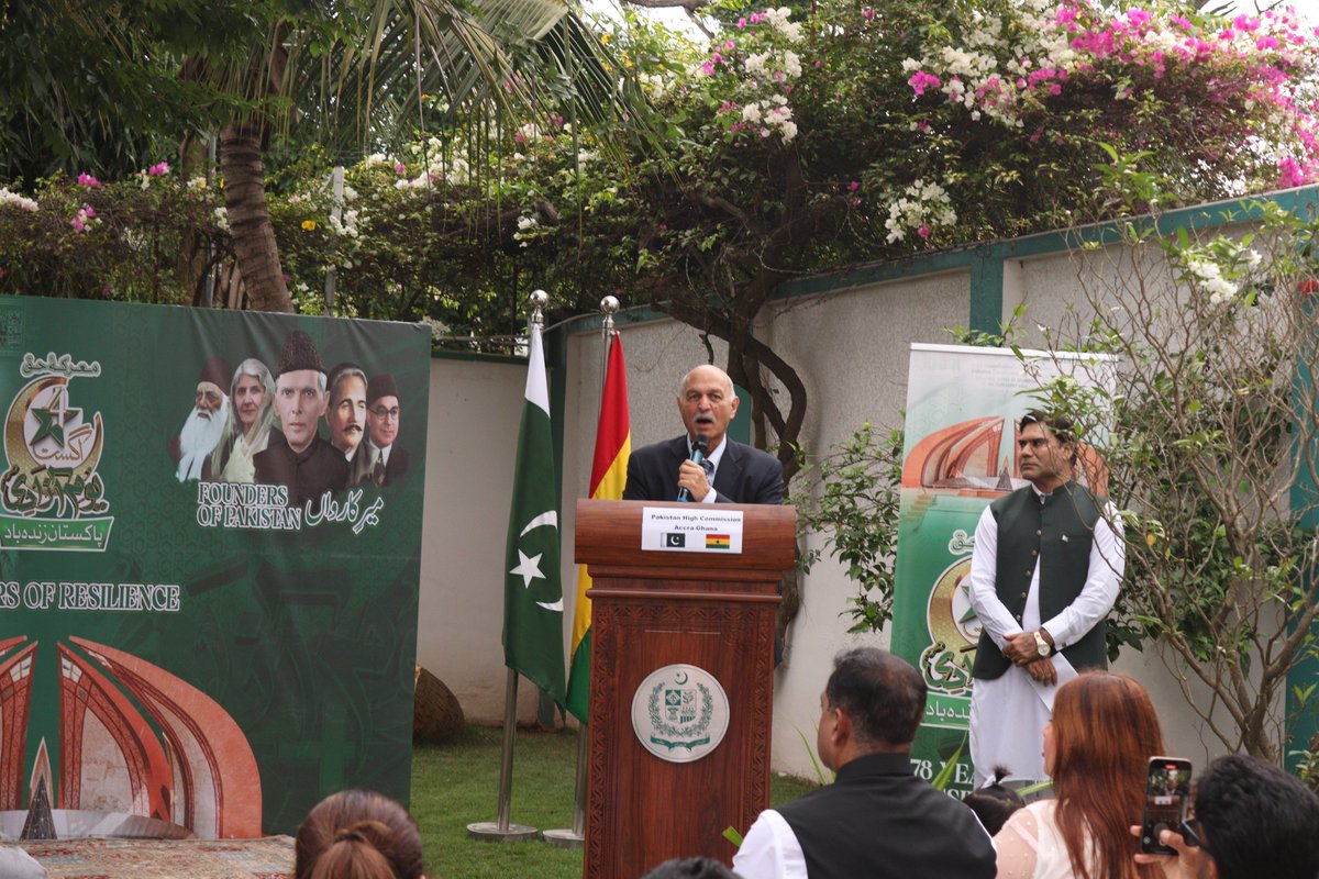 PakinGhana's tweet photo. @PakinGhana celebrated Pakistan’s 78th Independence Day and #Marka_e_Haq  with Guest of Honour Senator Mushahid Hussain Sayed, together with the vibrant Pakistani community in Ghana. 🇵🇰🤝🇬🇭 @ForeignOfficePk @PkPublicDiplo #14thAugust https://t.co/RwzjgEk0Mg