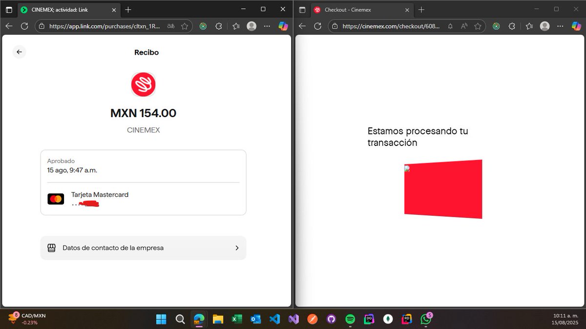 YaelPrez20's tweet photo. @Cinemex Mismo caso @Cinemex, tengo el cobro en mi tarjeta y el recibo de Link, pero ya no avanzó nada y tampoco llegaron los boletos a mi correo https://t.co/hAV1qehEU2