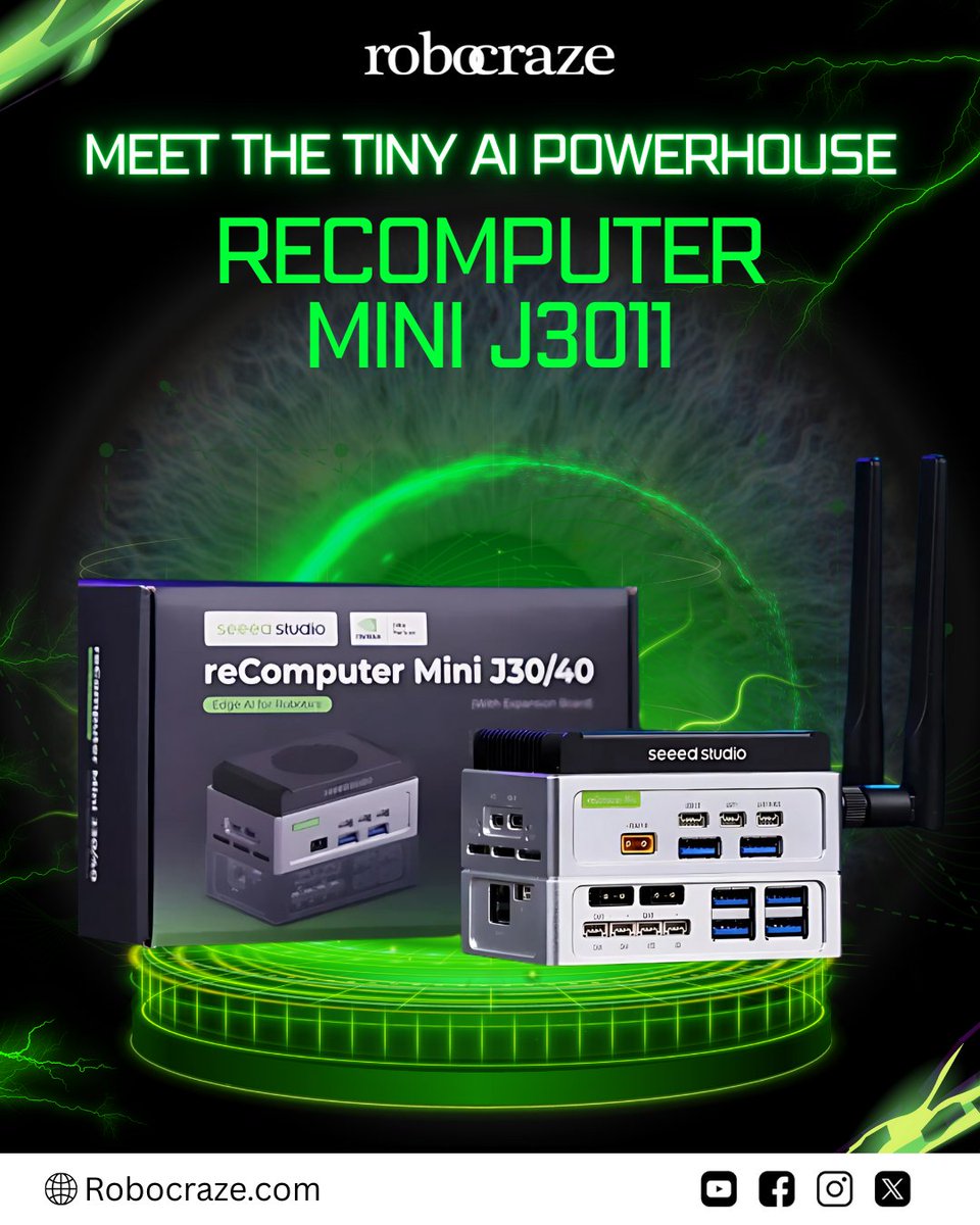 robocraze's tweet image. 💻 reComputer Mini J3011 – NVIDIA Orin Nano 8GB, 40 TOPS AI, rich I/O, ready-to-deploy JetPack 6.0.

Perfect for drones, robots &amp;amp; AI at the edge.

🛒 Robocraze
#EdgeAI #OrinNano #Robocraze