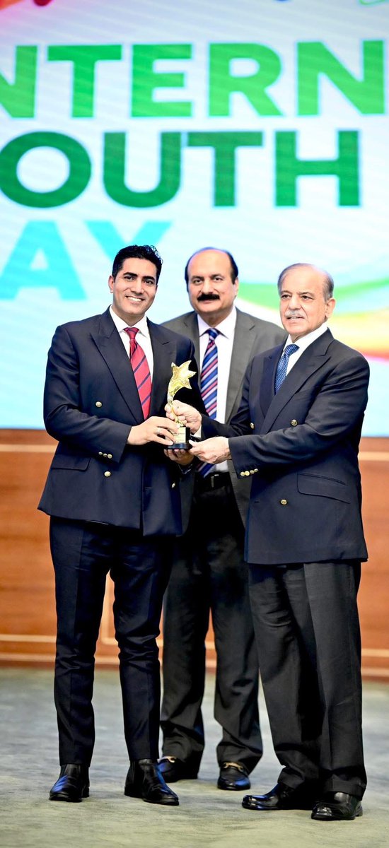 Reexwaan's tweet photo. It is an esteemed honour to be conferred with the Pakistan Youth Excellence Award by H.E. @CMShehbaz , Prime Minister of the Islamic Republic of Pakistan, in recognition of my humble contributions towards societal development, youth diplomacy, United Nations advocacy, and the positive projection of Pakistan’s image across the globe.

At this year’s International Youth Day, This accolade is not merely a personal milestone, but a tribute to the unwavering spirit of our nation’s youth, whose dedication, vision, and resilience continue to inspire progress and unity.

I remain committed to advancing the cause of Pakistan on every platform, fostering dialogue, building bridges, and amplifying the voice of our youth in the service of a brighter, more harmonious world.

Splpecial thanks to @ranamashhood Chairman Prime Minister’s Youth Programme  for his constant mentorship, guidance, and unwavering support throughout this journey. His leadership has been a source of strength and inspiration.
@PMsYouthProgram 
@unhabitatyouth @yrcpakistan @UNYouthAffairs @GovtofPakistan @PresOfPakistan @PakPMO 

#PakistanYouthExcellenceAward #DiplomacyInAction #ProudToServe #UNAdvocacy #PakistanOnGlobalStage #YouthLeadership