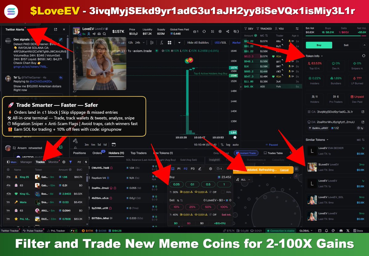 $LoveEV - DANGER 🚨 (Screenshot)
3ivqMyjSEkd9yr1adG3u1aJH2yy8iSeVQx1isMiy3L1r

📊 MCap: $158K
📈 Volume: $158K

Never get taken by a rug pull again! I use:
Track Wallets and Trading Platform for New Solana Meme Coins: axiom.trade/@signupnow
New features on the Platform