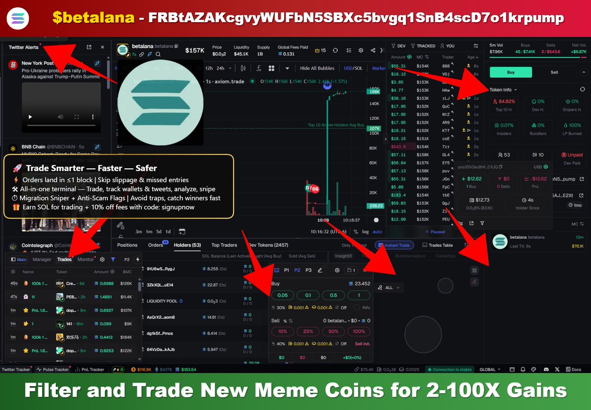 $betalana - DANGER 🚨 (Screenshot)
FRBtAZAKcgvyWUFbN5SBXc5bvgq1SnB4scD7o1krpump

📊 MCap: $158K
📈 Volume: $158K

Never get taken by a rug pull again! I use:
Track Wallets and Trading Platform for New Solana Meme Coins: axiom.trade/@signupnow
New features on the Platform