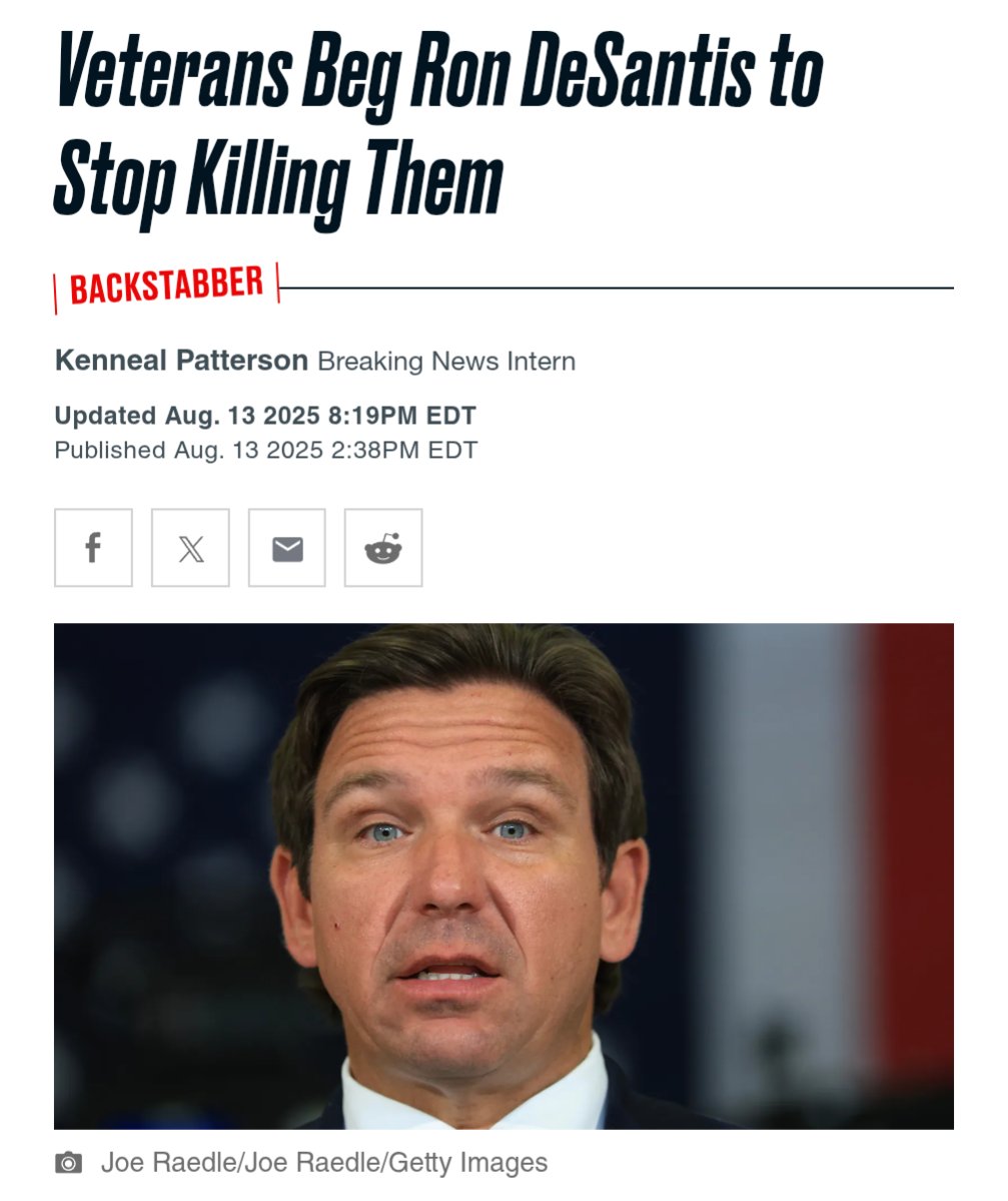 RVC_Tally's tweet photo. Veterans in the State of Florida are asking our Governor, Ron DeSantis to "stop killing them".

Why would they be asking this? Veterans have faced heightened risk due to the removal of work requirement exemptions that previously protected them from benefit termination. (1/2) https://t.co/VQz6dPyWNu