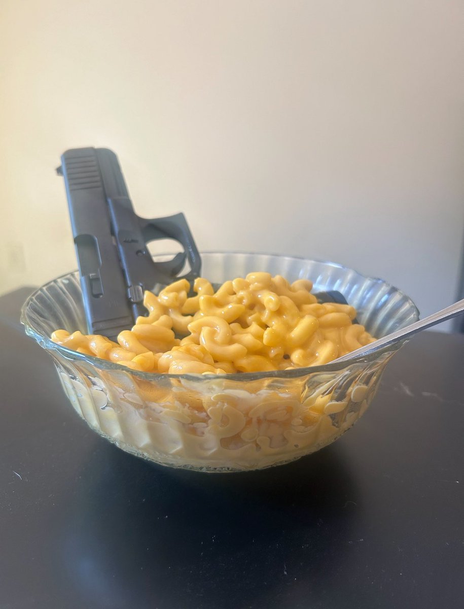 Got new job, celebrating with glockeroni and cheese