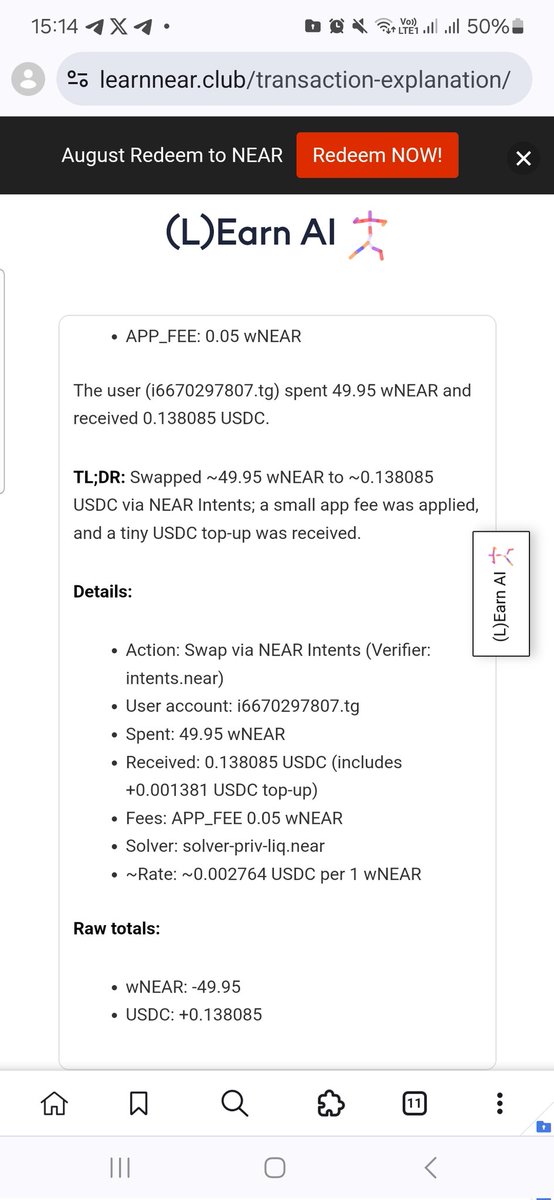 Learning NEAR by doing! NEAR Intents transaction explained by (L)Earn <a href="/LearnNear/">Learn NEAR Club | (L)Earn🕺</a>