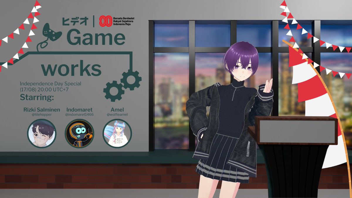 hide0works's tweet photo. Celebrating Indonesia's Independence Day! This week, joining in Gameworks, it's @tilehopper, @indomaret1466, and https://t.co/90EiKiZaeA!
Come join at Sunday (17/08) 20:00 UTC+7 on https://t.co/wNGTYjoNnz
#hideoworks #VtuberEN #VtuberID https://t.co/U4f83fPraj