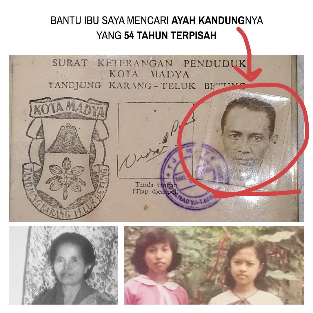 X PLEASE DO YOUR MAGIC:
Bantu Ibu Saya #MencariAyah Kandungnya yang 54 Tahun Terpisah

⚠️Disclaimer: Utas ini murni untuk menelusuri jejak masa lalu keluarga ibu saya. Tidak ada maksud negatif atau mencari keuntungan dari pihak manapun yang disebut.

[SEBUAH UTAS]
