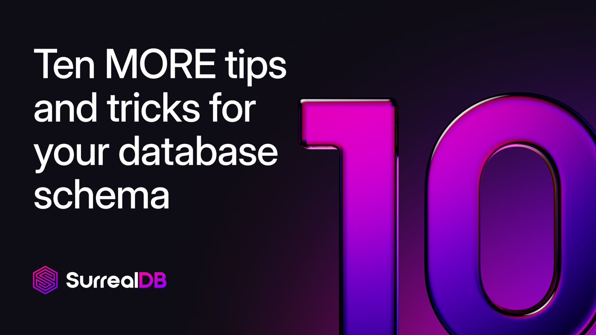 Want to level up your SurrealDB schema design? <a href="/mithridates/">Dave MacLeod</a> first 10 tips laid the groundwork; now explore 10 more you might not have tried before. 👉 sdb.li/4mMxLmk