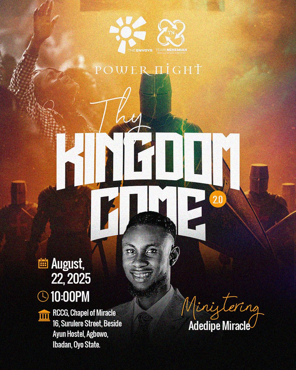 theenvoys_'s tweet photo. Ibadan, are you ready? 🔥

A night is coming when heaven’s army will rise, when light will shatter the hold of darkness, and the will of God will be established in our land. 

This is the hour for revival, for alignment, and for the Kingdom to be revealed in power. https://t.co/1C32962NFu
