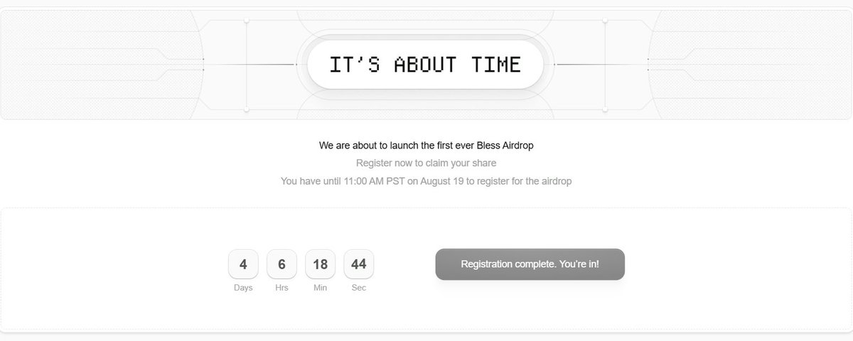 Hey <a href="/theblessnetwork/">Bless</a>  fam 💛

I've been away for a few days and I've been feeling really lost, and I also realized I missed a lot these past two days. Registration for the Bless airdrop has begun. You can sign up quite easily.
1- Open the Bless Dashboard
2- Click the airdrop