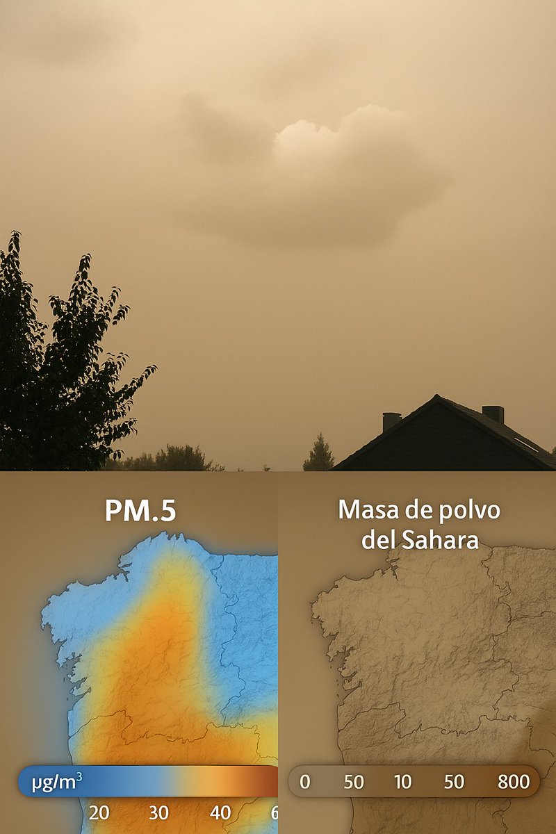 🌫💨 El cielo de hoy no es solo polvo sahariano: respiramos PM2.5 muy por encima del límite OMS (20-39 μg/m³ vs 15). Estas partículas invisibles llegan a pulmones y sangre, dañando tu salud. Evita esfuerzo al aire libre y usa FFP2. Lo que respiras, te marca mañana.