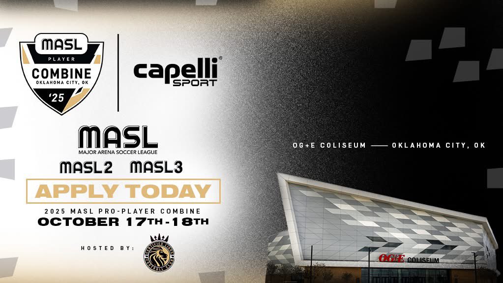 The MASL Player Combine presented by Capelli Sport is BACK!

Join hosts Certified Lions FC in Oklahoma City, OK for two days of high-level training and the opportunity to be scouted by MASL, Major Arena Soccer League 2 and MASL 3 teams! 

maslsoccer.com/masl-player-co…  to apply today!