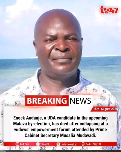 Enock Andanje, a UDA candidate in the upcoming Malava by-election, has died after collapsing at a widows' empowerment forum attended by Prime Cabinet Secretary Musalia Mudavadi.
RIP😢