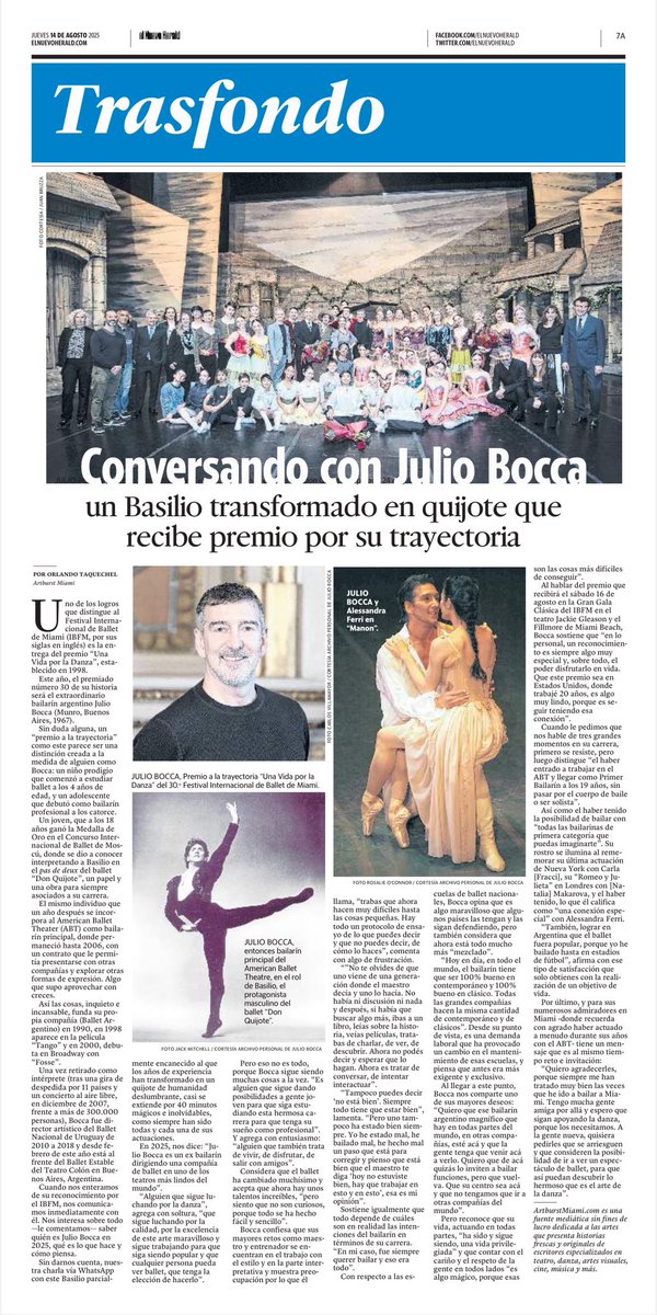 Para los que prefieren la versión impresa… así aparece hoy <a href="/elnuevoherald/">el Nuevo Herald</a> mi artículo <a href="/artburstmiami/">ARTBURST</a> con entrevista a #JulioBocca premio “Una Vida por la Danza” <a href="/intballetfest/">International Ballet Festival of Miami</a> 2025 #ballet #premio #Miami <a href="/TeatroColon/">Teatro Colón</a> <a href="/FillmoreMB/">The Fillmore Miami Beach</a> <a href="/maruantunano/">Maru Antuñano</a> <a href="/MiamiDadeArts/">MDC Cultural Affairs</a> <a href="/FilmewebMexico/">FilmewebMexico</a>