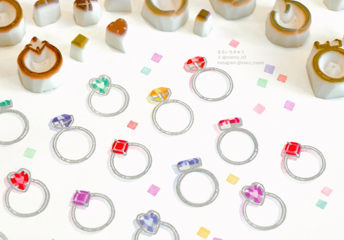 cosmic_o0's tweet image. 消しゴムはんこで描いたキラキラのリング
💍
#消しゴムはんこ