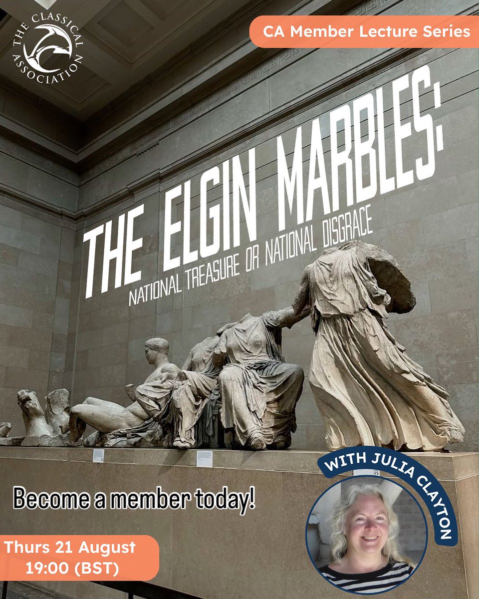 Join us next Thursday 21 August online for a lecture by Julia Clayton on the Parthenon Marbles - if you’re not already a member join now to access our back catalogue and enjoy our upcoming #classics events (from just £3 a talk!) 

classicalassociation.org/join-us/ -
