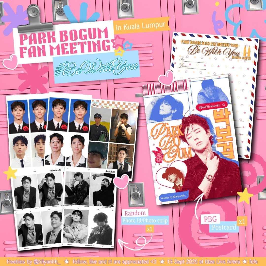 diyanhh_'s tweet photo. PARK BOGUM IN KL FREEBIES by @diyanhh_ 
📍Idea Live Arena 
📅 13 Sept 2025 (SAT)
⏰ TBA

you’ll get,
❀ 1 Photo ID/Photo strip (random design) 
❀ 1 Postcard

to claim,
ᯓ★ rt and like this post
ᯓ★ open for trade, DM me ^^
ᯓ★ limited qty, fcfs

#PARKBOGUMinKL #BeWithYouinKL https://t.co/vbB8Ijm3OH