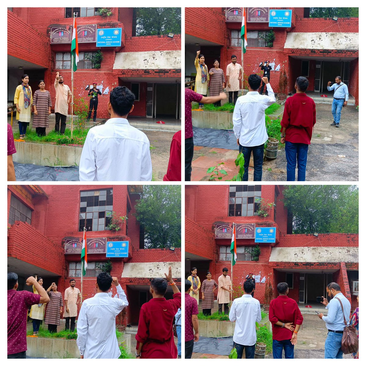 #JNUSU hoisted the National Flag high, marking the #79thIndependenceDay! We celebrated our unity and freedom on this special occasion, followed by the reading of the Preamble. (1/2)