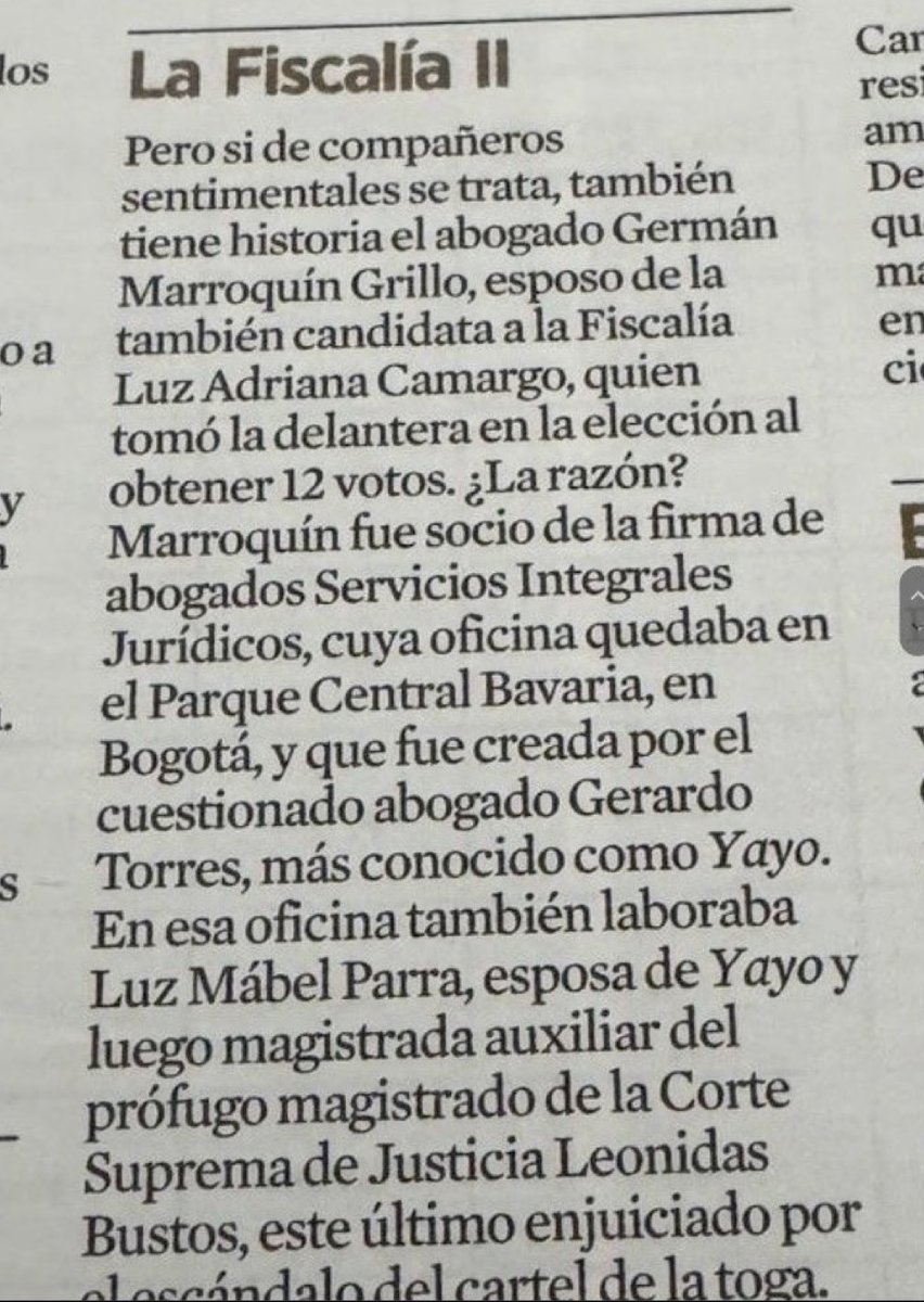 🚨 | URGENTE:

Nueva investigación confirma que el esposo de la Fiscal General Luz Adriana Camargo, fue socio de la firma que cobraba los sobornos para el Cártel de la Toga en Colombia.
