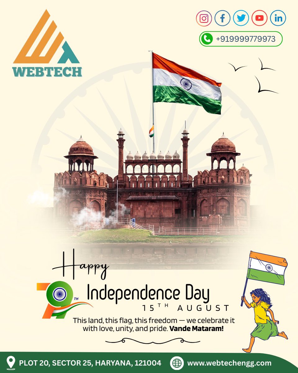Webtech_group's tweet image. Happy Independence Day! 🇮🇳

On this special day, we celebrate the spirit of freedom, unity, and progress that defines our great nation.
May we continue to grow together, innovate, and contribute to a brighter future for India.

Jai Hind!
Regards,
Team WEBTECH