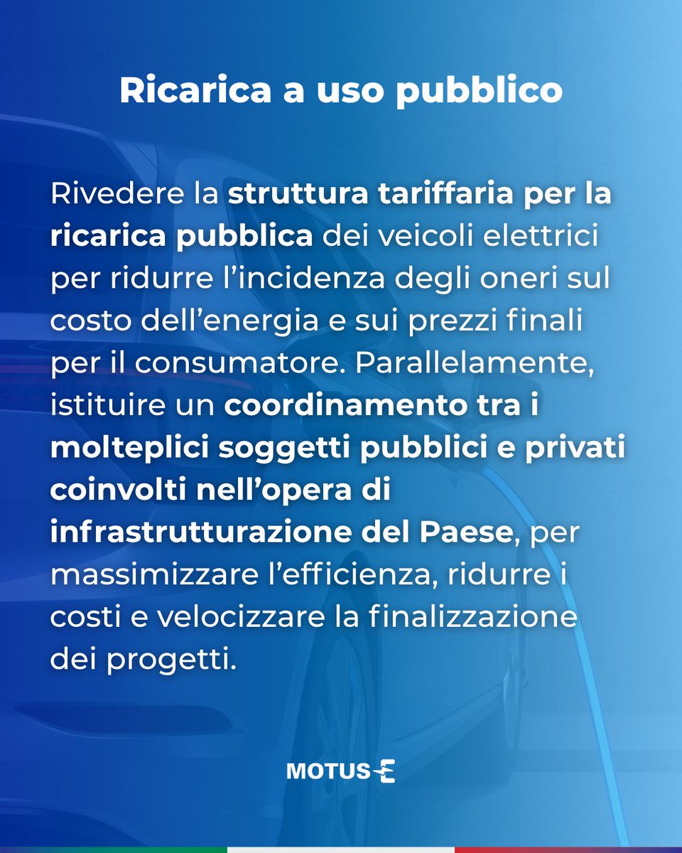 ⚡ Come accelerare la diffusione delle colonnine a uso pubblico e ridurre le tariffe di ricarica per gli automobilisti?

📍 Leggi la proposta normativa contenuta nel Libro Bianco di Motus-E.

👉🏻 motus-e.org/studi_e_ricerc…
