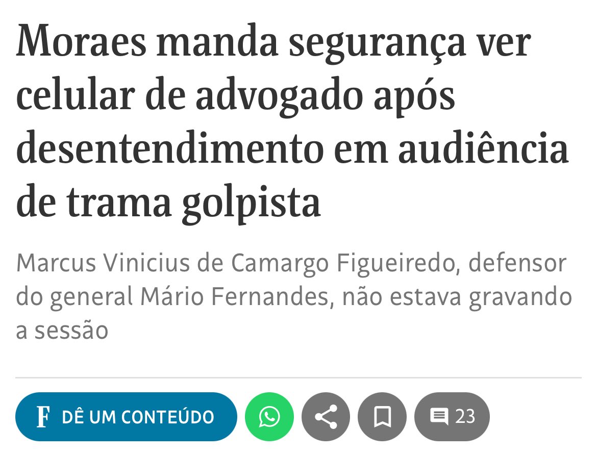 Mais um episódio de desrespeito à advocacia que o <a href="/CFOAB/">OAB Nacional</a> ou não fará nada ou fará uma notinha que não vai mudar em nada a situação.
Enquanto isso nosso pedido de inclusão de Moraes no Cadastro Nacional de Violadores de Prerrogativas vem sendo ignorado.
São muitos interesses