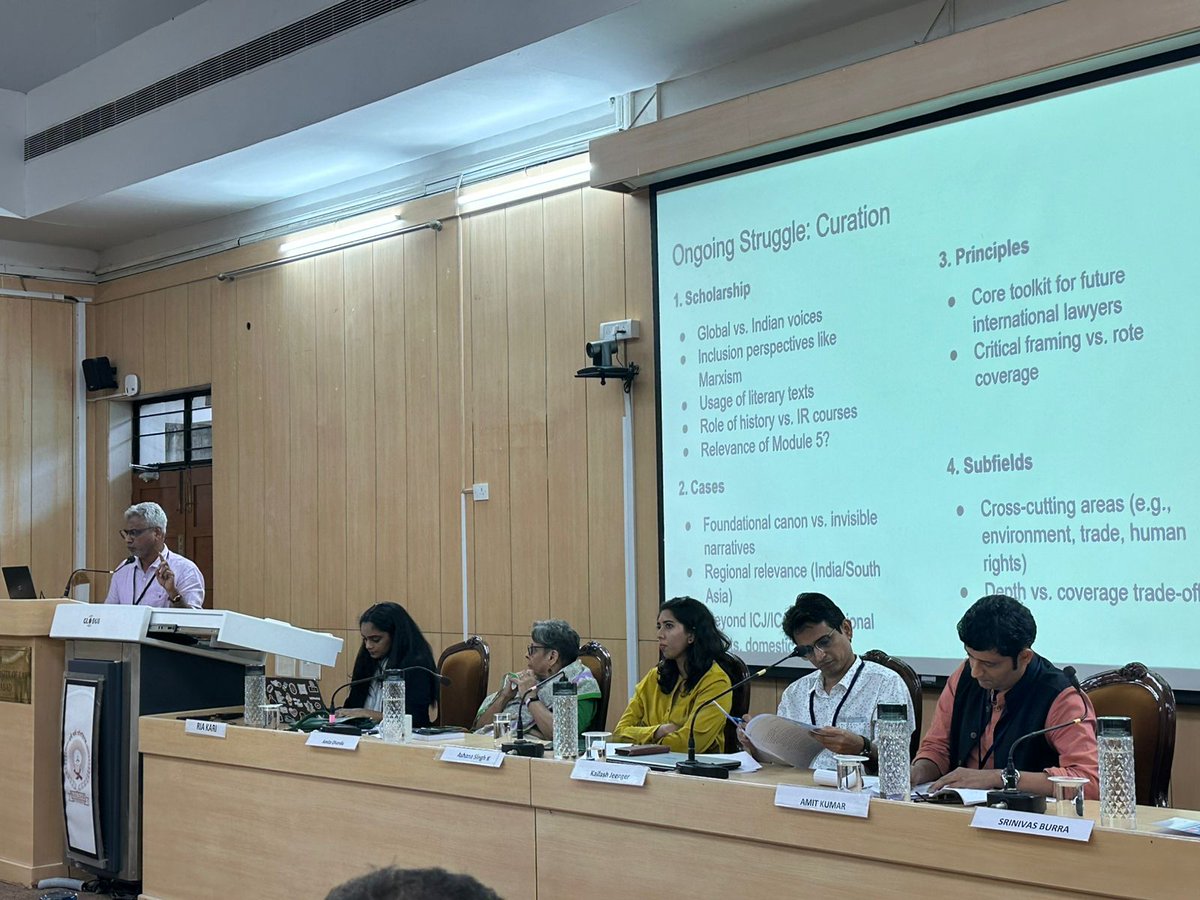 NALSAR_Official's tweet photo. As a part of the symposium, for the panel of the International Law Course, the panel consists of discussants:
Srinivas Burra, SAU,
Kailash Jeenger, NLUJAA, (Assam),
Ashna Singh K, NLSIU, (Bangalore),
Amit Kumar, MNLU, (Mumbai), and Presenter- Ria Kari (NALSAR graduate). https://t.co/uYXR43gfwg