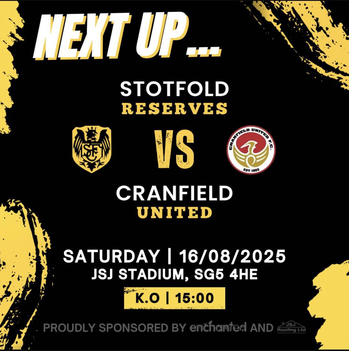 Stotfold Reserves (@stotfolddevs) on Twitter photo Tomorrow we host <a href="/CranfieldUnited/">Cranfield United FC</a> for our second home game of the week at the JSJ in what promises to be a decent Game. Hopefully with no first team game we get a few in #UpTheFold 🟠⚫️ Tomorrow we host <a href="/CranfieldUnited/">Cranfield United FC</a> for our second home game of the week at the JSJ in what promises to be a decent Game. Hopefully with no first team game we get a few in #UpTheFold 🟠⚫️