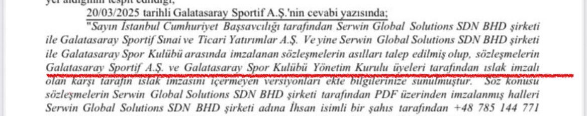 Sorum şu
Altında sadece bir kişinin değil
Galatasaray Sportif A.Ş ve Galatasaray Yönetim Kurulu üyelerinin tümünün “ıslak imzası” bulunan bir anlaşma konusunda neden sadece Eray Yazgan “sorumlu” tutulmuştur

Acaba; 7258 sayılı kanunun 5 Md 1 (Ç) fıkrasına göre imzası olan tüm