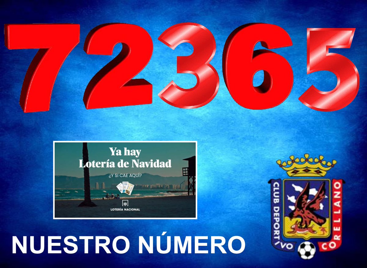 CD Corellano (@cd_corellano) on Twitter photo 📸🍀🎅 Ya lo tenemos entero, nuestro número de la Lotería de Navidad de este año es el 7️⃣2️⃣3️⃣6️⃣5️⃣ 🎁🍀🎄
🔴🔵🔴 <a href="/CD_Corellano/">CD Corellano</a> 💯
🎌 #LaIlusionQueNosUne 🔴
🤞 #RespectFirst 🤗
#Preferente ♥️ #Cantera ⚽
🫂 #HazteSocio 👌 #CDC ♥️ 📸🍀🎅 Ya lo tenemos entero, nuestro número de la Lotería de Navidad de este año es el 7️⃣2️⃣3️⃣6️⃣5️⃣ 🎁🍀🎄
🔴🔵🔴 <a href="/CD_Corellano/">CD Corellano</a> 💯
🎌 #LaIlusionQueNosUne 🔴
🤞 #RespectFirst 🤗
#Preferente ♥️ #Cantera ⚽
🫂 #HazteSocio 👌 #CDC ♥️