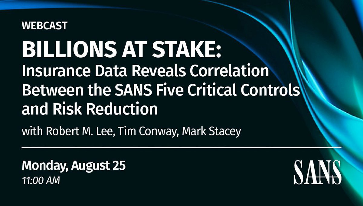 SANS ICS (@sansics) on Twitter photo 💡 Hear how applying the 5 ICS Controls directly reduces cyber risk, based on 10 years of insurance data.
🎤 Feat: <a href="/RobertMLee/">Robert M. Lee</a>, Tim Conway & Mark Stacey
👉 Register now: sans.org/u/1CaE
📄Download the 5CC White Paper here: sans.org/u/1Cc1 💡 Hear how applying the 5 ICS Controls directly reduces cyber risk, based on 10 years of insurance data.
🎤 Feat: <a href="/RobertMLee/">Robert M. Lee</a>, Tim Conway & Mark Stacey
👉 Register now: sans.org/u/1CaE
📄Download the 5CC White Paper here: sans.org/u/1Cc1