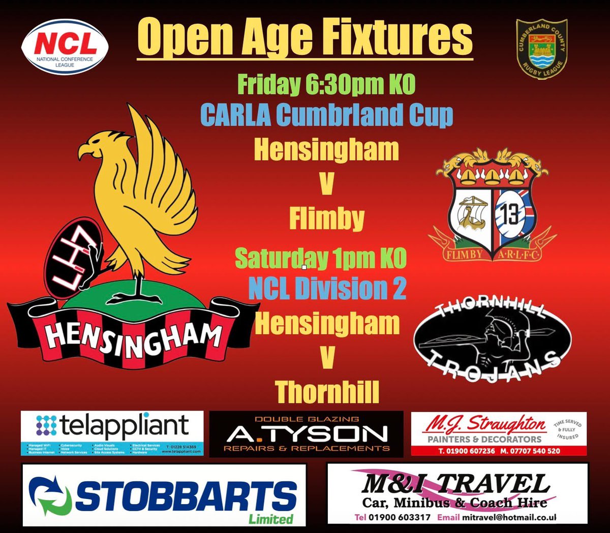 Beautiful day for rugby &amp; 1st up our CARLA side take on Flimby tonight in the Cumberland Cup Club open from 5pm get up and support the lads
🔴⚫️🏉😎🍺😀