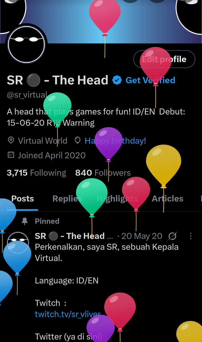 sr_virtual's tweet image. Welp, there goes the balloons~

I guess Happy birthday to me!
Hope whoever reading this will have a great day to you!!

- SR ⚫
#kepala_sr