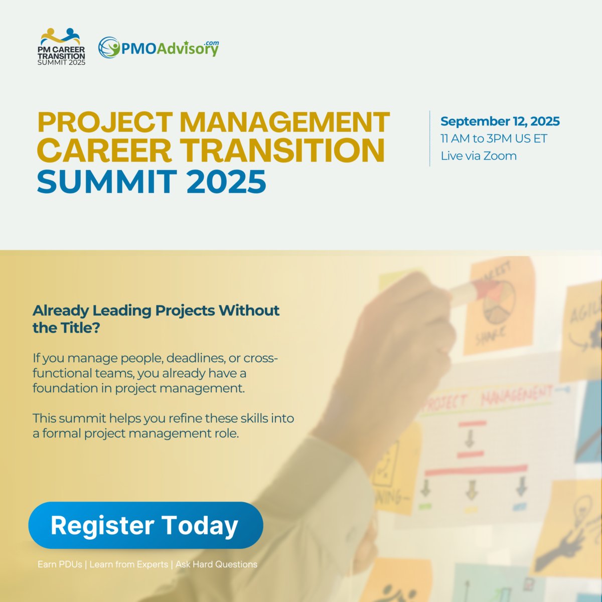 PMOAdvisory's tweet photo. If you’re managing people, deadlines, risks, or cross-functional work—you already have the foundation of a project manager. This event helps you build the rest.

Explore your next step: https://t.co/2XEzXryEUX https://t.co/ZnzqLA8pnQ