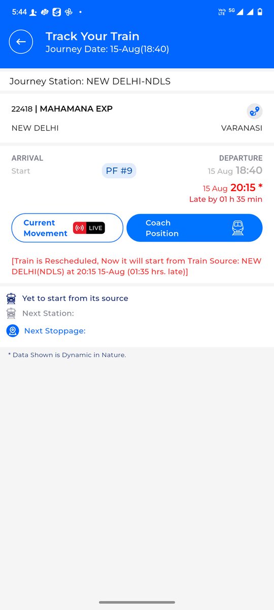 HardikMi1's tweet photo. @RailwaySeva @RailMinIndia Ihave been waiting at New Delhi station for train number 22418 for the past one hour, but I have just received a message that this train will be delayed by 1 hour and 35 minutes. This is playing with the passengers' time — is our time not valuable? https://t.co/ot9B9j7f7y