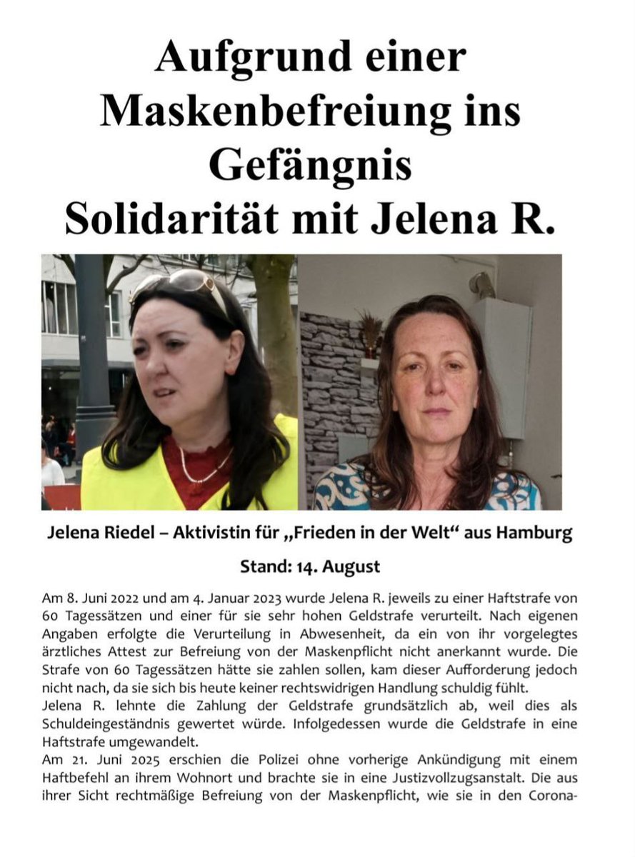 Leopold_Alex_'s tweet image. Update:
Nachdem #Jelena zweimal zu 60 Tagessätzen verurteilt wurde und sich weigerte zu zahlen, kamen OHNE VORANKÜNDIGUNG im Juni '25 Polizisten zu ihr nach Hause und brachten sie in die JVA.

🤡🤡🤡🤡