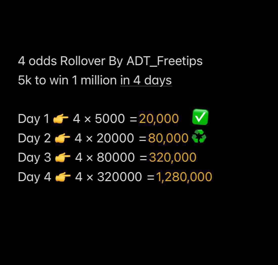 ADT (@adt_freetips) on Twitter photo Rollover Day 2 on Afropariπππ
Code π DBQ9N
Get up to 300% sports betting bonus when you sign up with the link below
Register here π bit.ly/413KcSh
Use Promo code π ADT
App download π bit.ly/3JgQ1WA Rollover Day 2 on Afropariπππ
Code π DBQ9N
Get up to 300% sports betting bonus when you sign up with the link below
Register here π bit.ly/413KcSh
Use Promo code π ADT
App download π bit.ly/3JgQ1WA