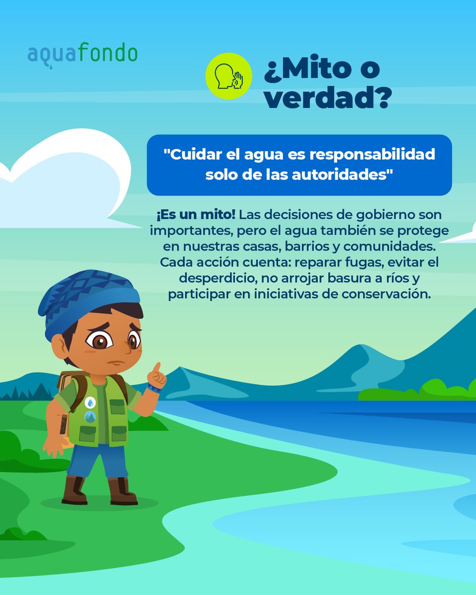 💧❌ Mito: Cuidar el agua es solo tarea de las autoridades.

La verdad: cada persona puede marcar la diferencia 💡.

Reparar fugas, evitar el desperdicio y no contaminar ríos son acciones que protegen nuestra fuente de vida. 🌱

#JuntosPorElAgua #CadaGotaCuenta #CuidemosElAgua