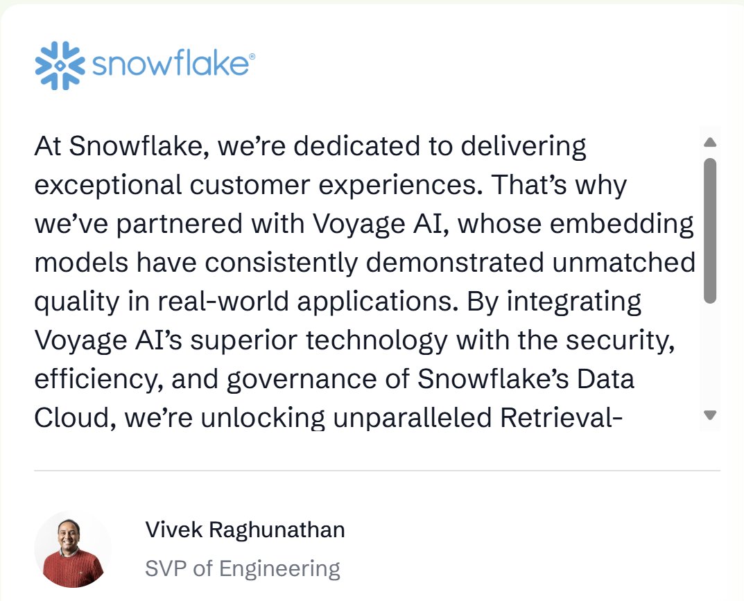 JKeynesAlpha's tweet image. $MDB Snowflake Says MongoDB Has Superior AI Tech--Yet MDB Trades at One-Fourth the Market Cap 🤣

Spend a little time on the MongoDB and VoyageAI sites and it’s clear MongoDB is already an AI infrastructure leader, offering the tools and models enterprises need to put AI to work…
