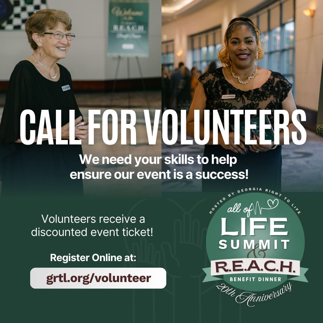 Do you want to be part of something impactful? Volunteer at the 2025 All of Life Summit on October 2-3 in Atlanta. Help us create an unforgettable experience as we stand for life together. Learn more and sign up at georgiarighttolife.com/volunteer.