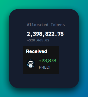 Saintierxbt's tweet photo. Some of  you know.. $PREDI has been my BIGGEST fumble on @virtuals_io ..

That's $20k I missed out on, but here comes in @amplifi_now .

I participated in their $PREDI campaign, and ended up securing some solid tokens!

Thank you @amplifi_now !