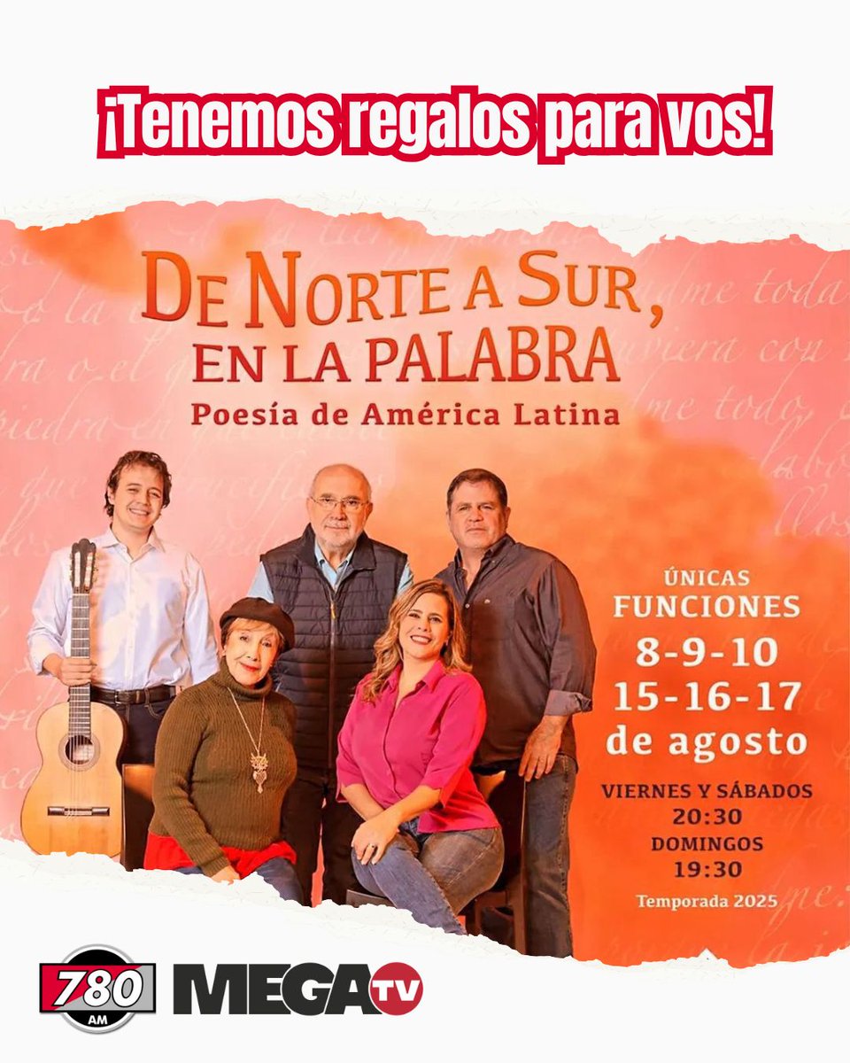 ¡TENEMOS REGALOS PARA VOS! 🎁🎭

📻En #LaHoraDeLosContras te regalamos dos pares de entradas para disfrutar del espectáculo teatral que rinde homenaje a José Luis Ardissone y celebra la poesía latinoamericana, "De Norte a Sur, en la Palabra"

👍Dale Like y RT a este post y