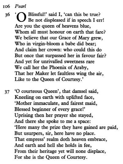 ClerkofOxford's tweet photo. The feast of the Assumption always makes me think of 'Pearl', a quietly heartrending medieval poem of grief for a beloved child. It's set in August, and images of harvest and the Assumption pervade its meditation on loss and perfect love.

A few extracts in Tolkien's translation. https://t.co/Dw4Brgy7my