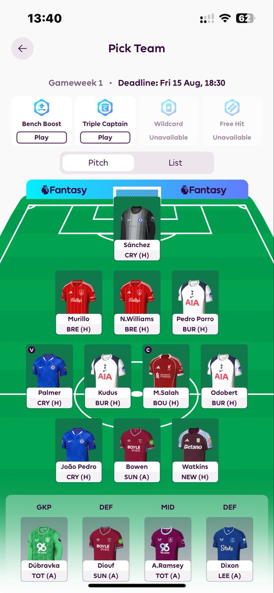 Might make some last minute changes… but this is what my #FPL team look like…

Drop yours